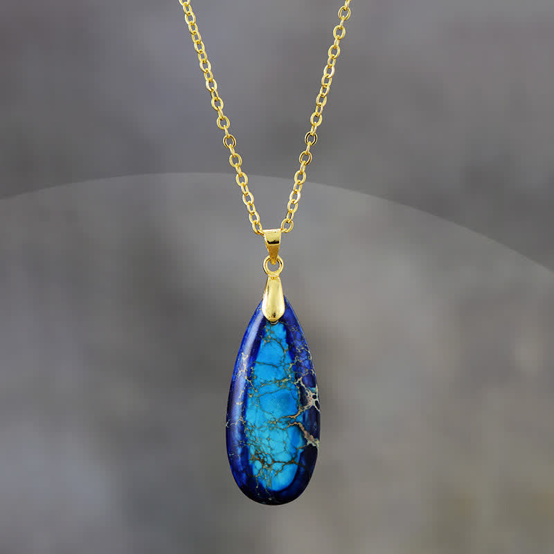 Collier pendentif goutte d'eau en pierre empereur de couleur naturelle Olivenorma