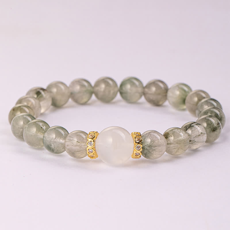 Bracelet en perles de quartz fantôme vert naturel Olivenorma « Fortune Fairy »