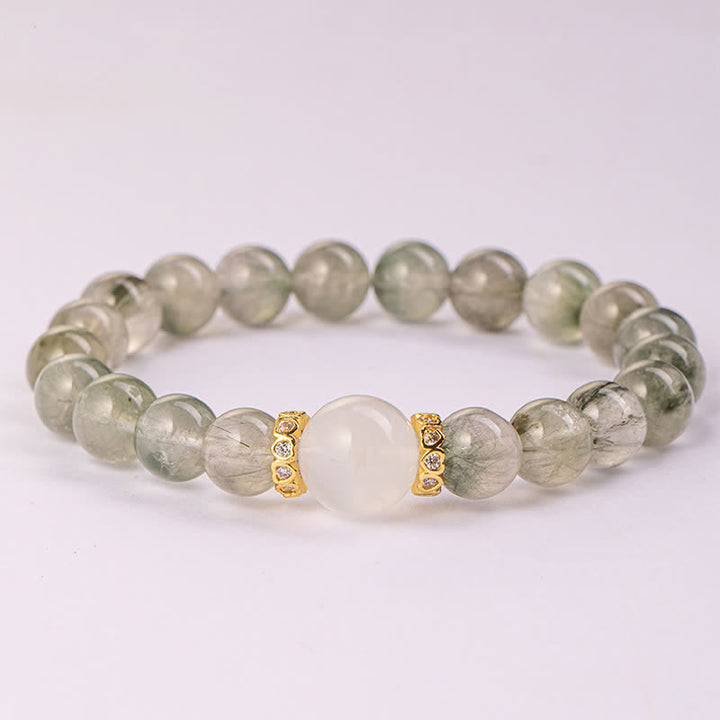 Bracelet en perles de quartz fantôme vert naturel Olivenorma « Fortune Fairy »