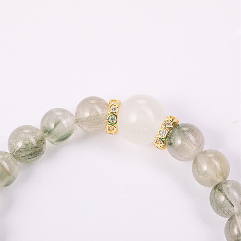 Bracelet en perles de quartz fantôme vert naturel Olivenorma « Fortune Fairy »
