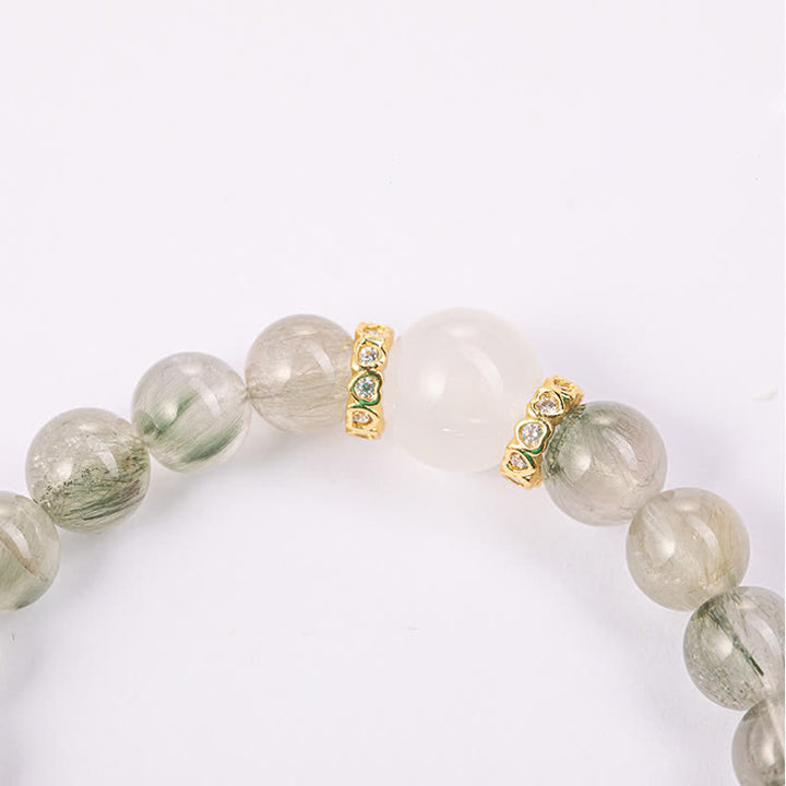 Bracelet en perles de quartz fantôme vert naturel Olivenorma « Fortune Fairy »