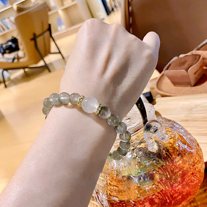 Bracelet en perles de quartz fantôme vert naturel Olivenorma « Fortune Fairy »