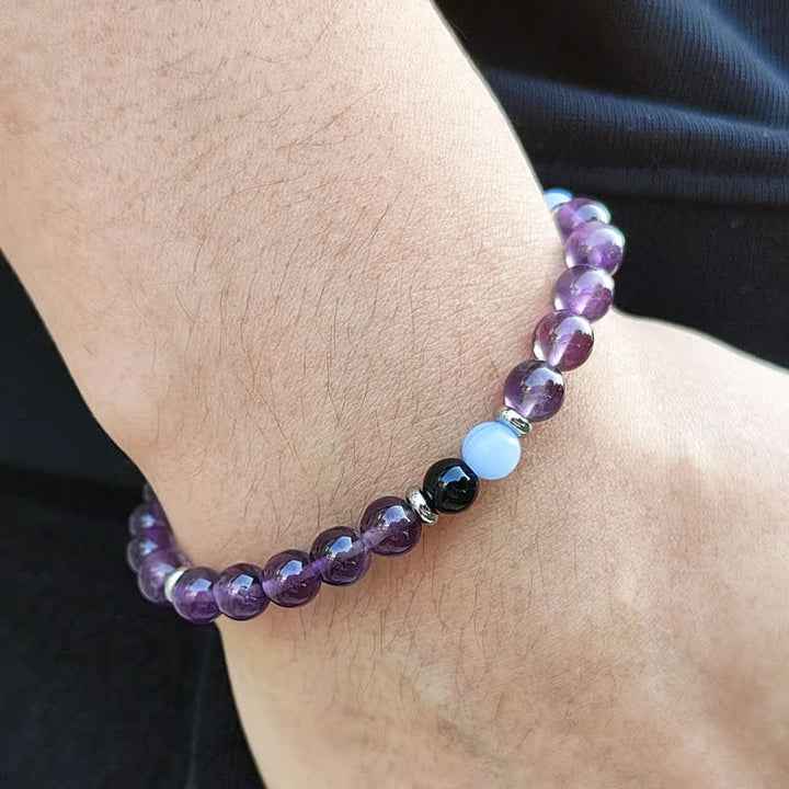 Bracelet de perles en calcédoine bleue améthyste Olivenorma