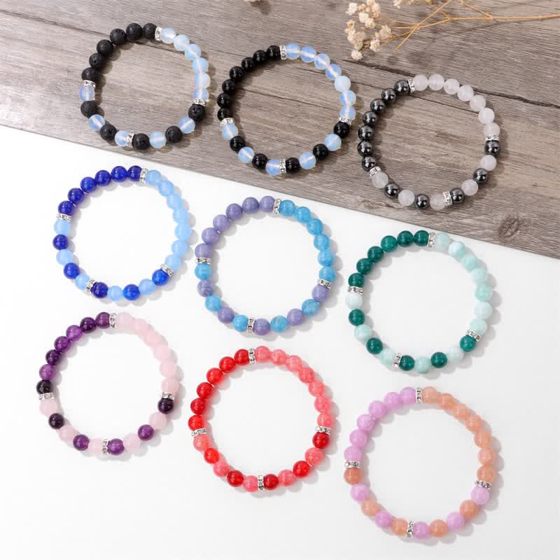 Bracelet en perles contrastées multicolores en pierre naturelle Olivenorma