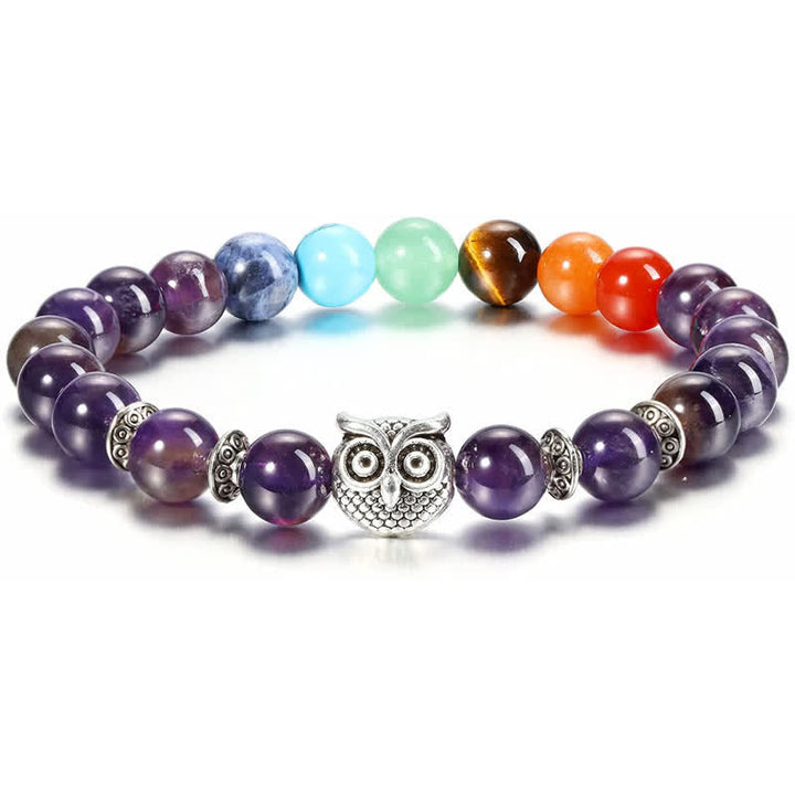 Bracelet de perles avec pendentif hibou en pierre naturelle Olivenorma