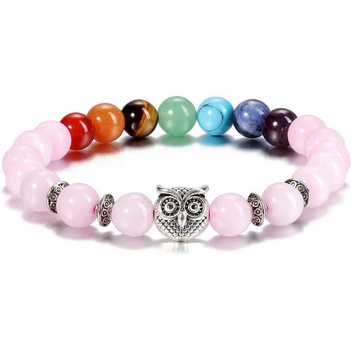 Bracelet de perles avec pendentif hibou en pierre naturelle Olivenorma