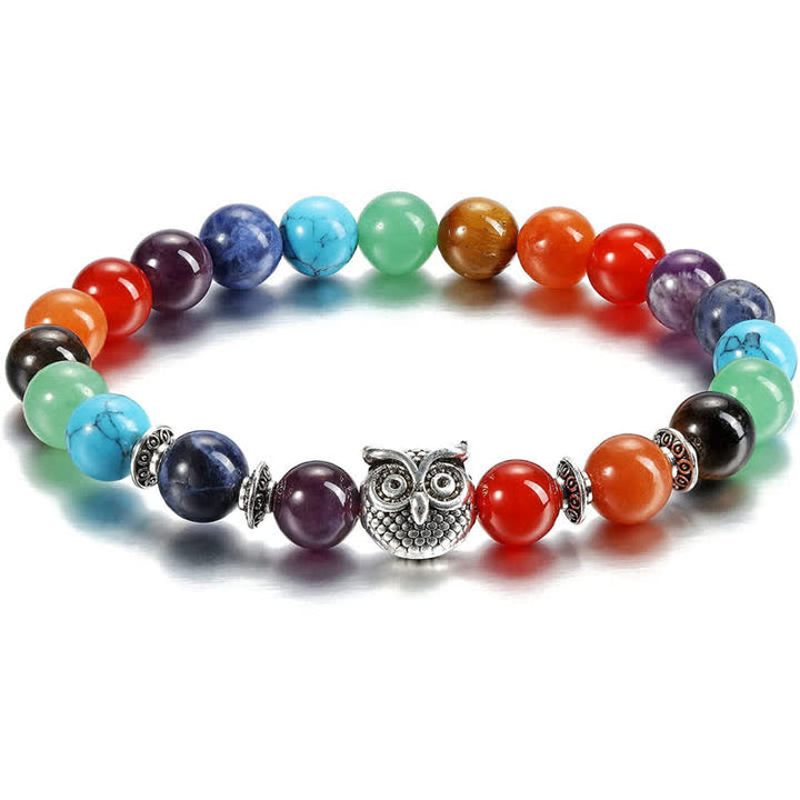 Bracelet de perles avec pendentif hibou en pierre naturelle Olivenorma
