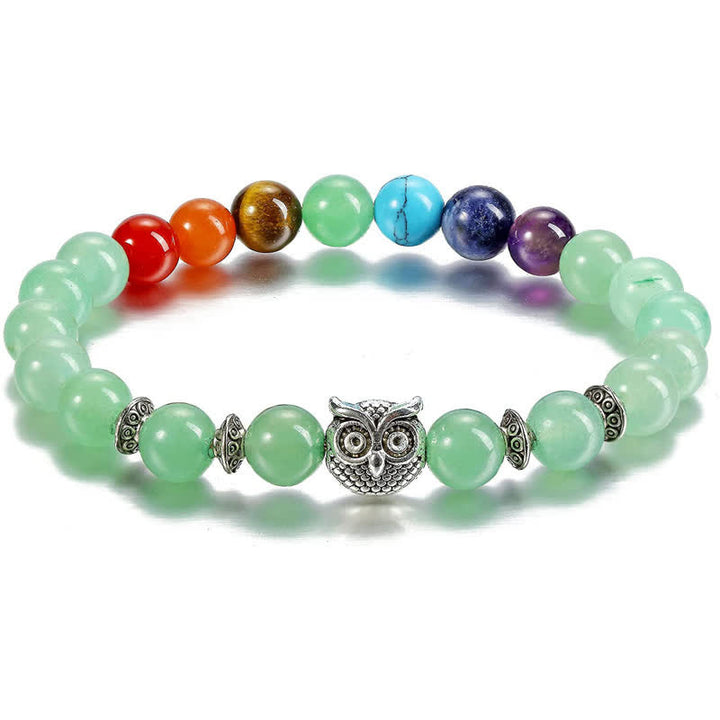 Bracelet de perles avec pendentif hibou en pierre naturelle Olivenorma