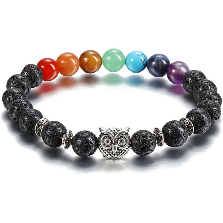 Bracelet de perles avec pendentif hibou en pierre naturelle Olivenorma