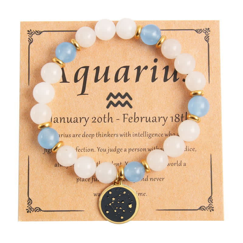 Bracelet en acier inoxydable avec perles en pierre naturelle Olivenorma Zodiaque doré