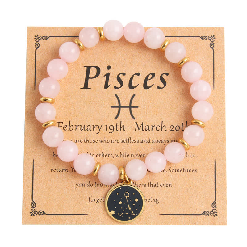 Bracelet en acier inoxydable avec perles en pierre naturelle Olivenorma Zodiaque doré