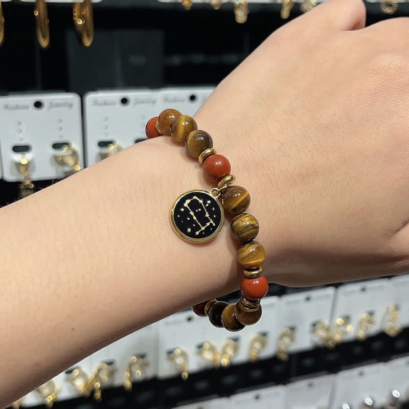 Bracelet en acier inoxydable avec perles en pierre naturelle Olivenorma Zodiaque doré