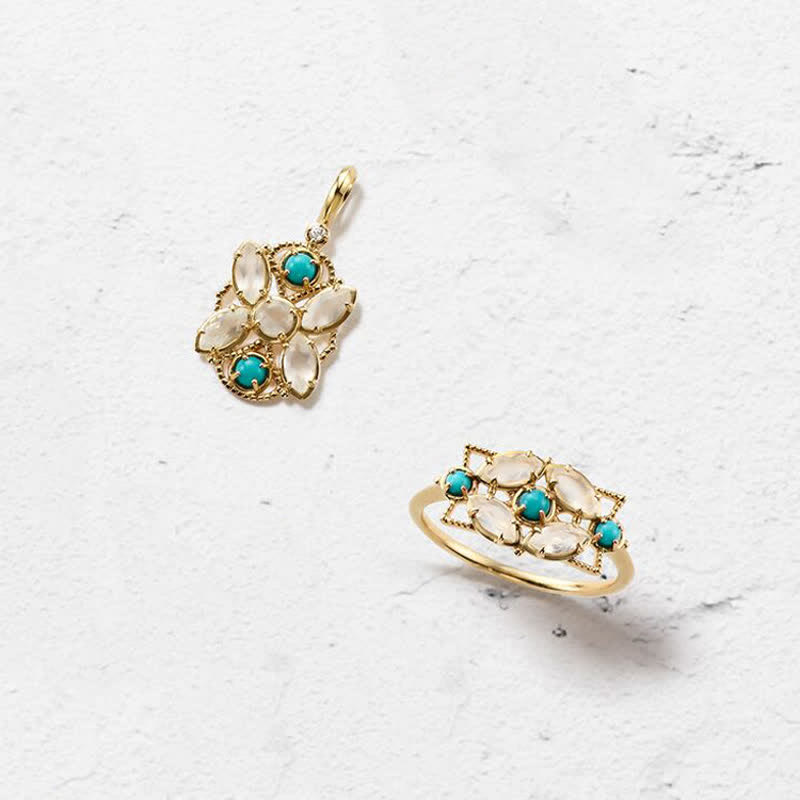 Ensemble de bijoux avec bague et collier en opalite turquoise naturelle Olivenorma