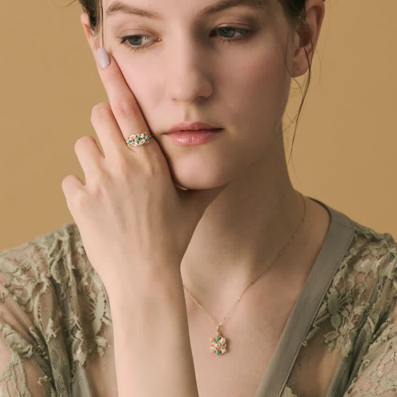 Ensemble de bijoux avec bague et collier en opalite turquoise naturelle Olivenorma