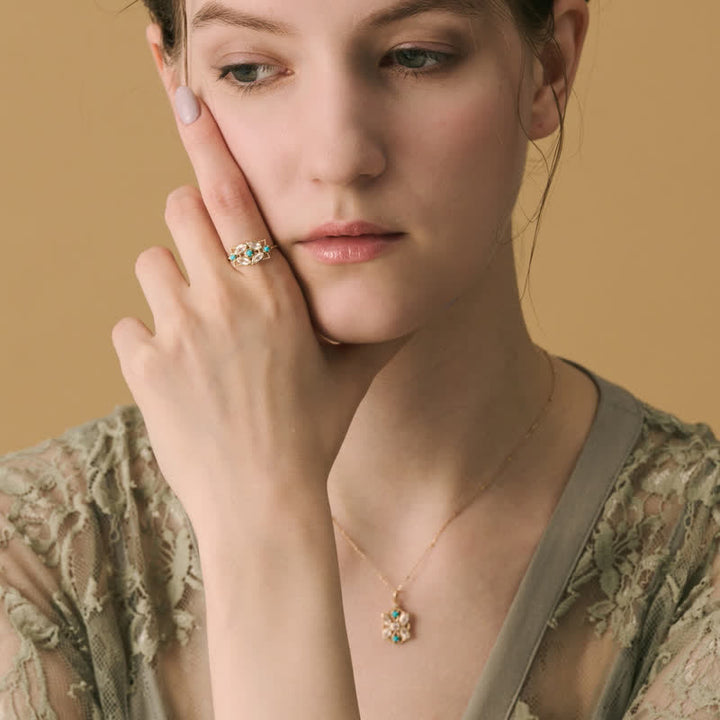 Ensemble de bijoux avec bague et collier en opalite turquoise naturelle Olivenorma