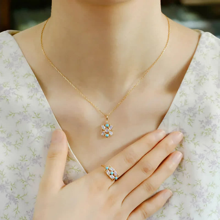 Ensemble de bijoux avec bague et collier en opalite turquoise naturelle Olivenorma