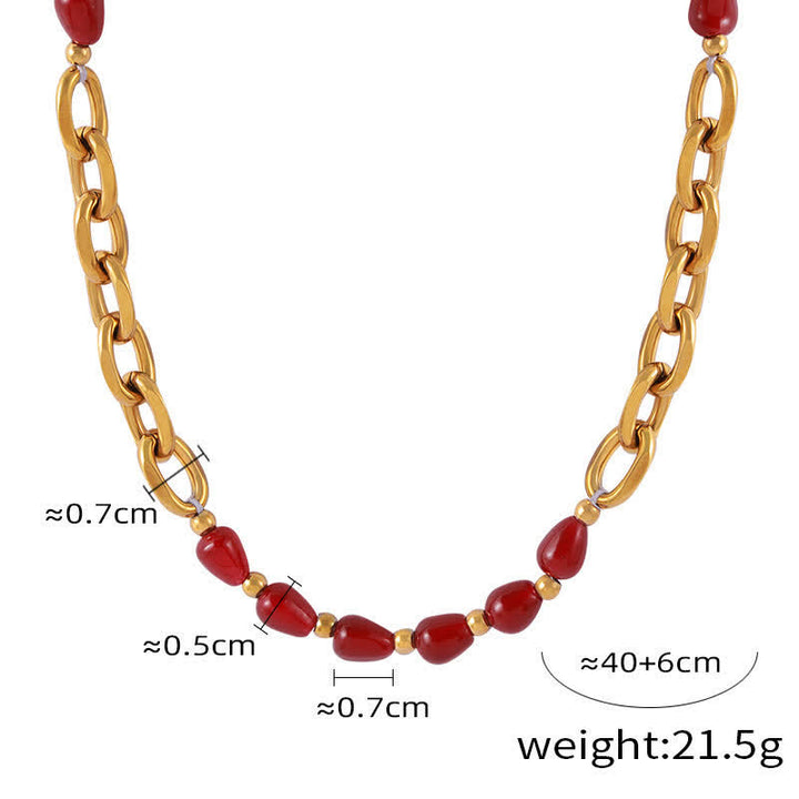 Ensemble de bijoux en acier titane avec collier en agate rouge naturelle Olivenorma