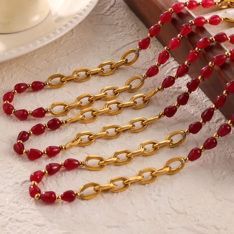 Ensemble de bijoux en acier titane avec collier en agate rouge naturelle Olivenorma