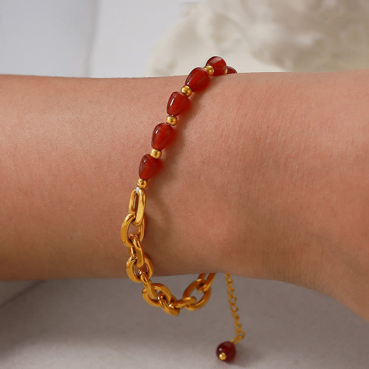 Ensemble de bijoux en acier titane avec collier en agate rouge naturelle Olivenorma