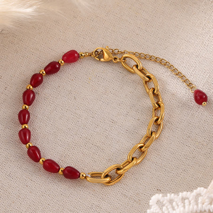 Ensemble de bijoux en acier titane avec collier en agate rouge naturelle Olivenorma