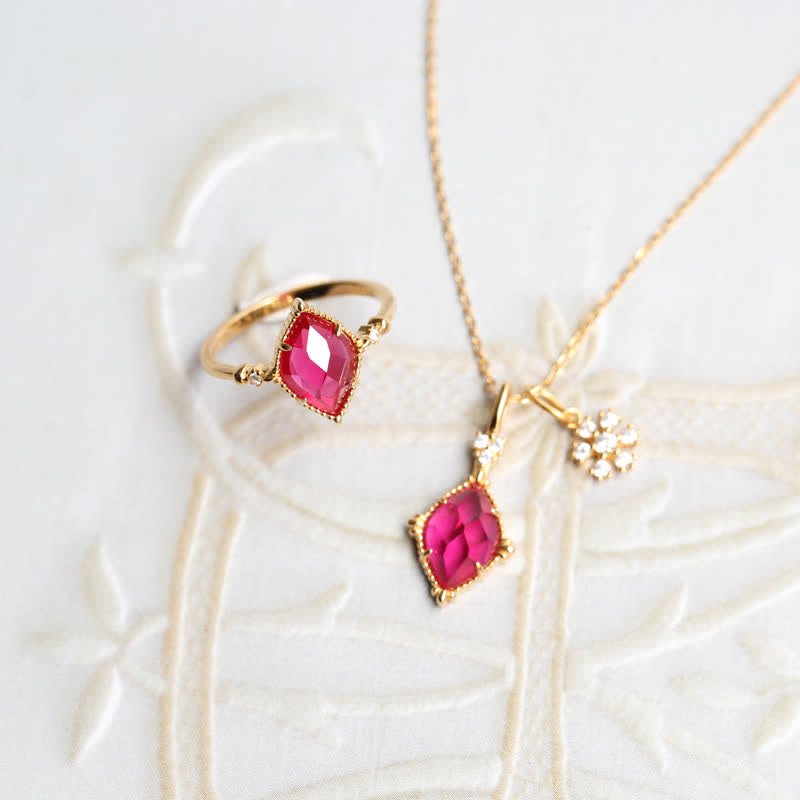 Ensemble de bijoux avec bague, boucles d'oreilles et collier en grenat naturel Olivenorma