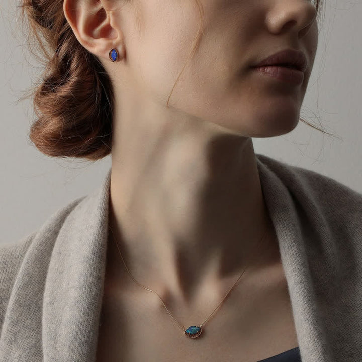 Ensemble de bijoux en forme de marquise avec opale bleue naturelle Olivenorma