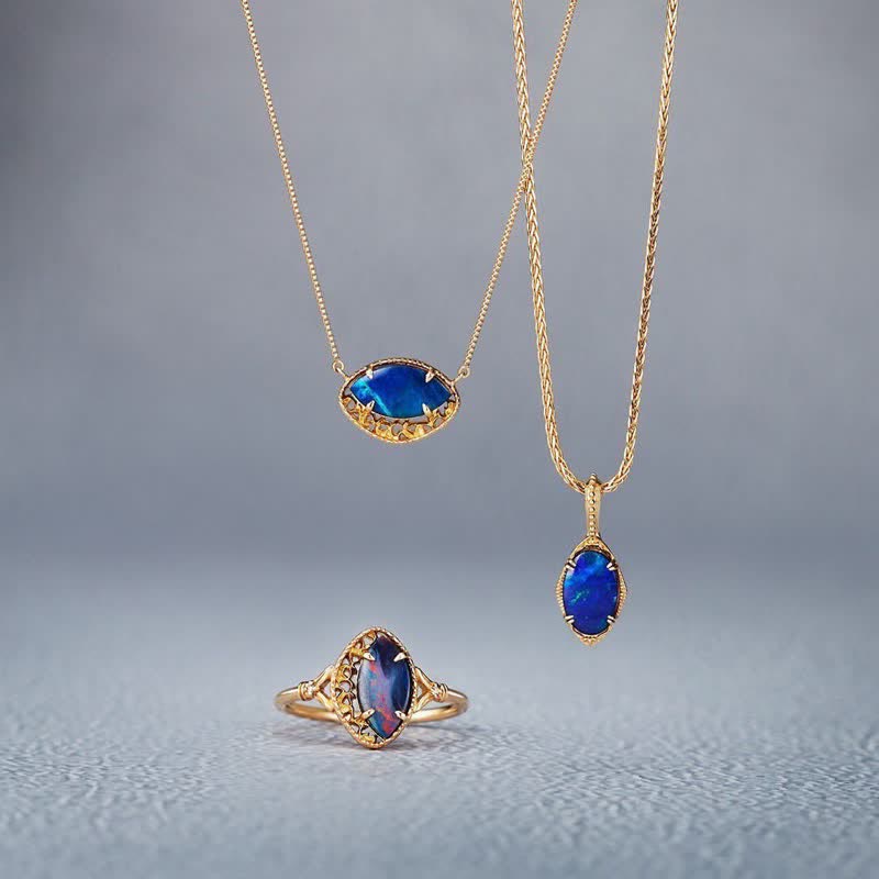 Ensemble de bijoux en forme de marquise avec opale bleue naturelle Olivenorma