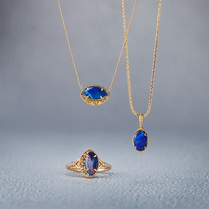 Ensemble de bijoux en forme de marquise avec opale bleue naturelle Olivenorma