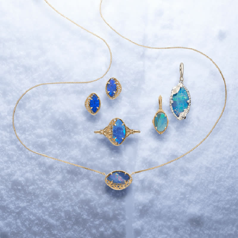 Ensemble de bijoux en forme de marquise avec opale bleue naturelle Olivenorma