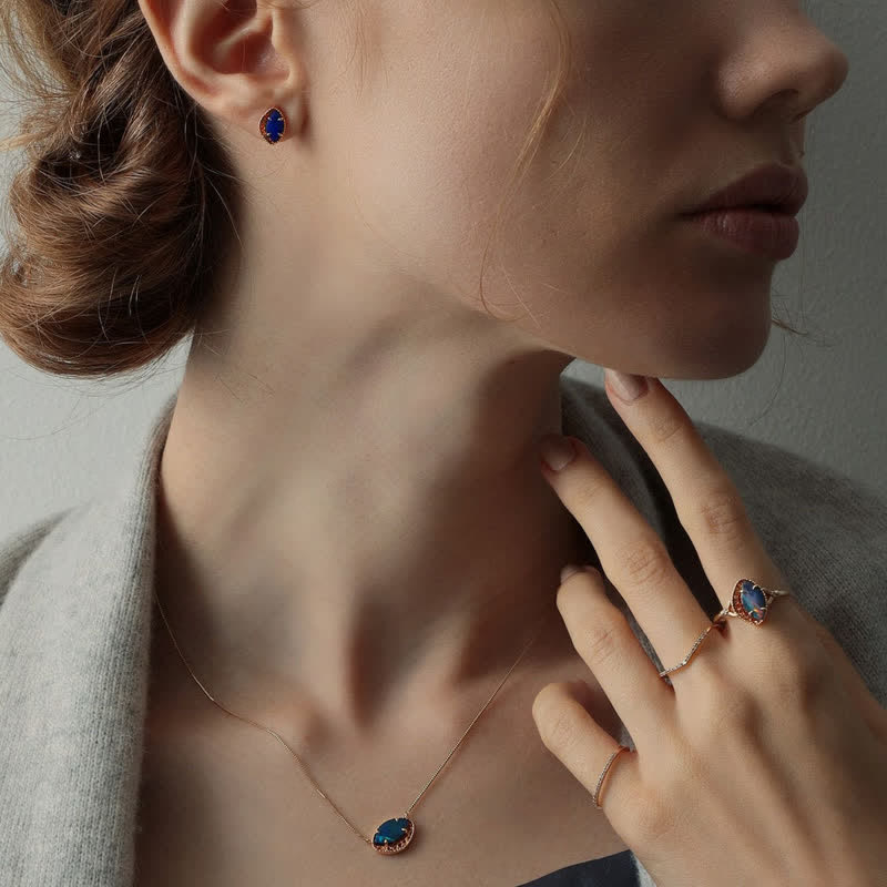 Ensemble de bijoux en forme de marquise avec opale bleue naturelle Olivenorma