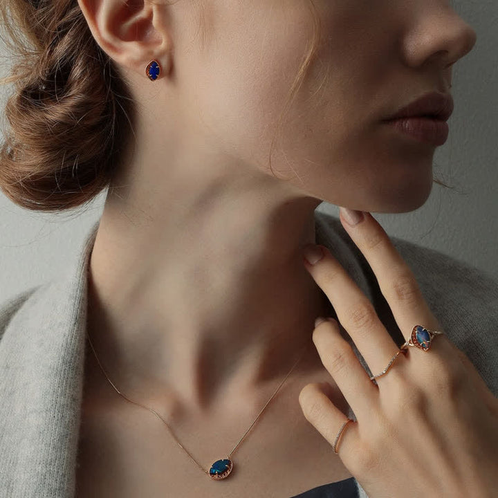 Ensemble de bijoux en forme de marquise avec opale bleue naturelle Olivenorma