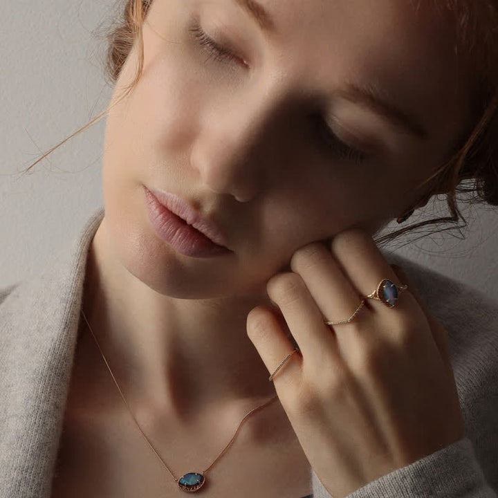 Ensemble de bijoux en forme de marquise avec opale bleue naturelle Olivenorma