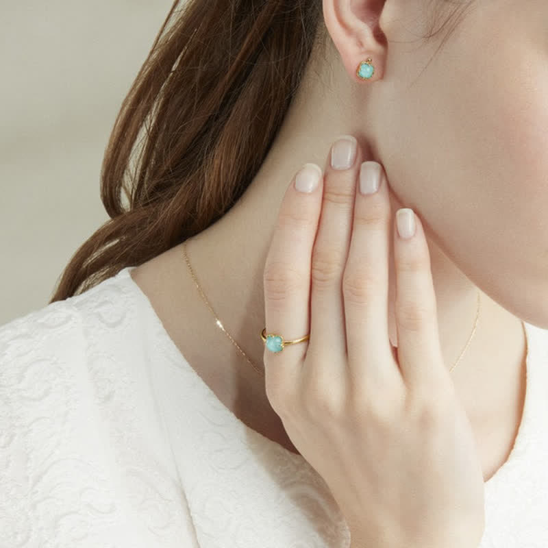 Ensemble de bijoux avec collier, boucles d'oreilles et bague en aigue-marine naturelle Olivenorma