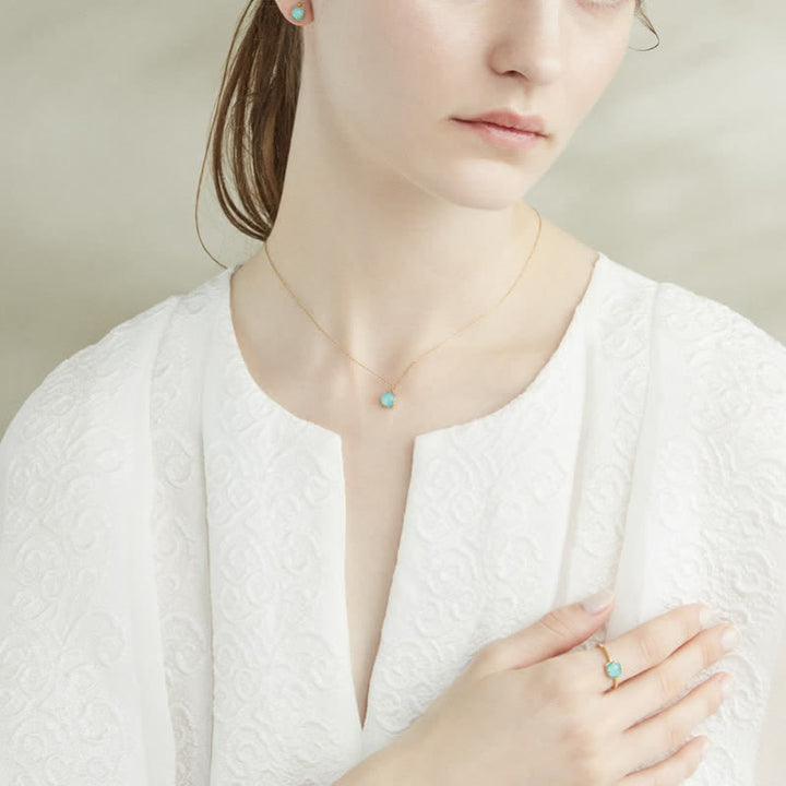 Ensemble de bijoux avec collier, boucles d'oreilles et bague en aigue-marine naturelle Olivenorma