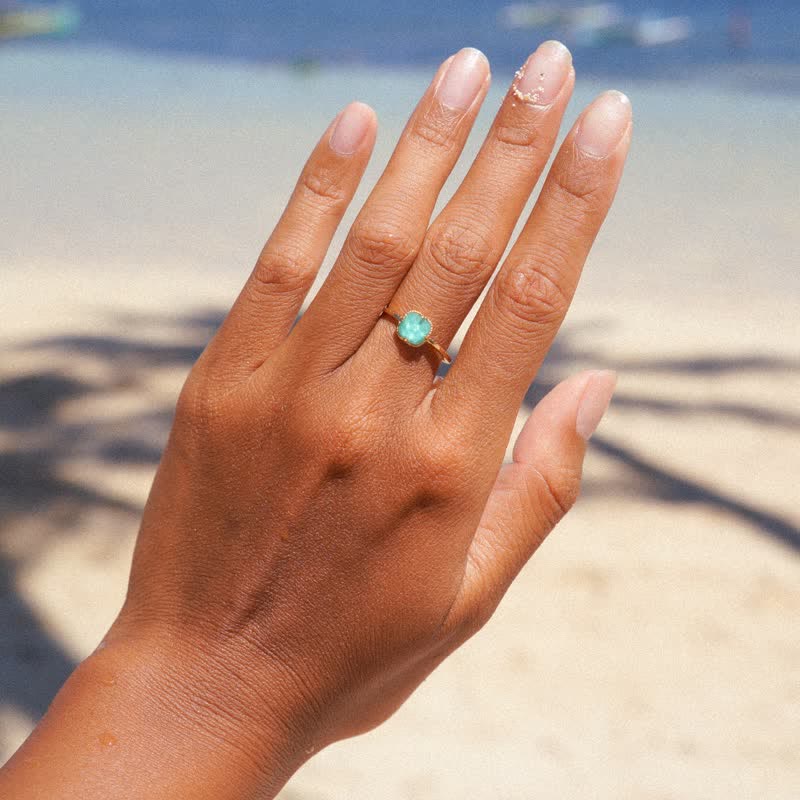 Ensemble de bijoux avec collier, boucles d'oreilles et bague en aigue-marine naturelle Olivenorma