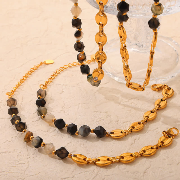 Ensemble de bijoux avec collier et bracelet en agate grise naturelle Olivenorma