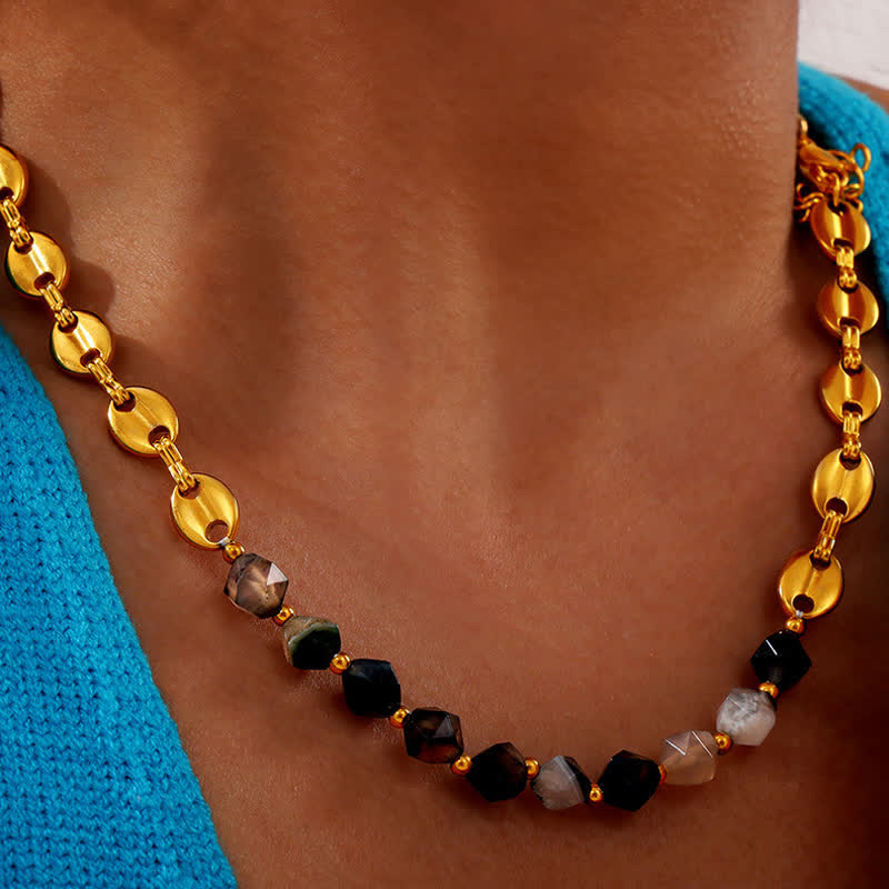 Ensemble de bijoux avec collier et bracelet en agate grise naturelle Olivenorma