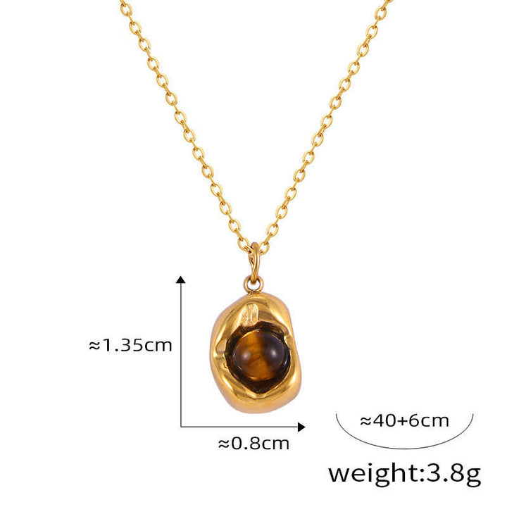 Ensemble de bijoux en acier titane irrégulier avec œil de tigre naturel Olivenorma