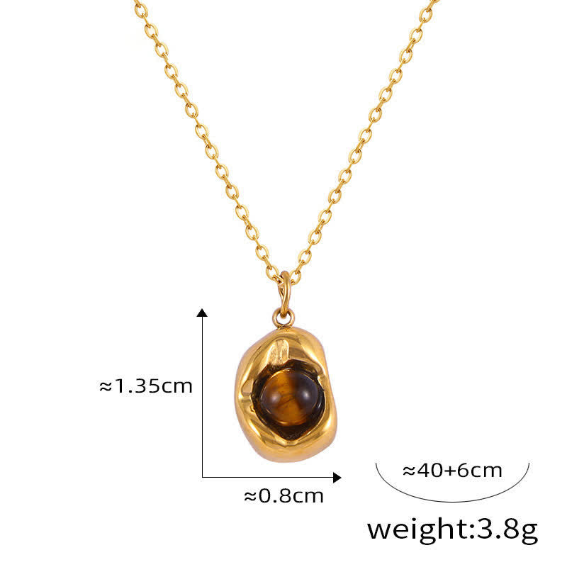 Ensemble de bijoux en acier titane irrégulier avec œil de tigre naturel Olivenorma
