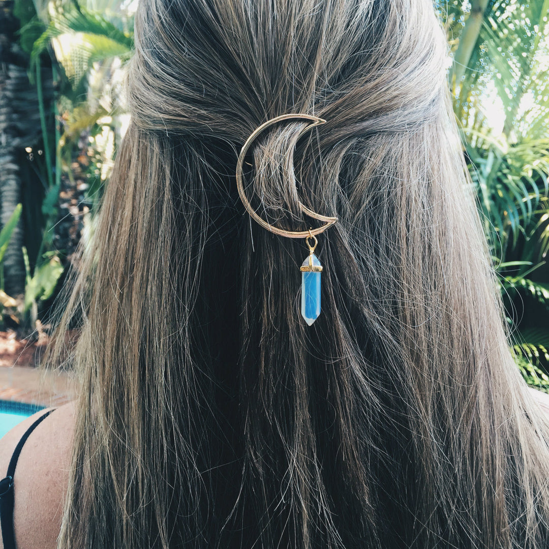 Pendentif en pierre précieuse naturelle Olivenorma en forme d'épingle à cheveux en forme de lune