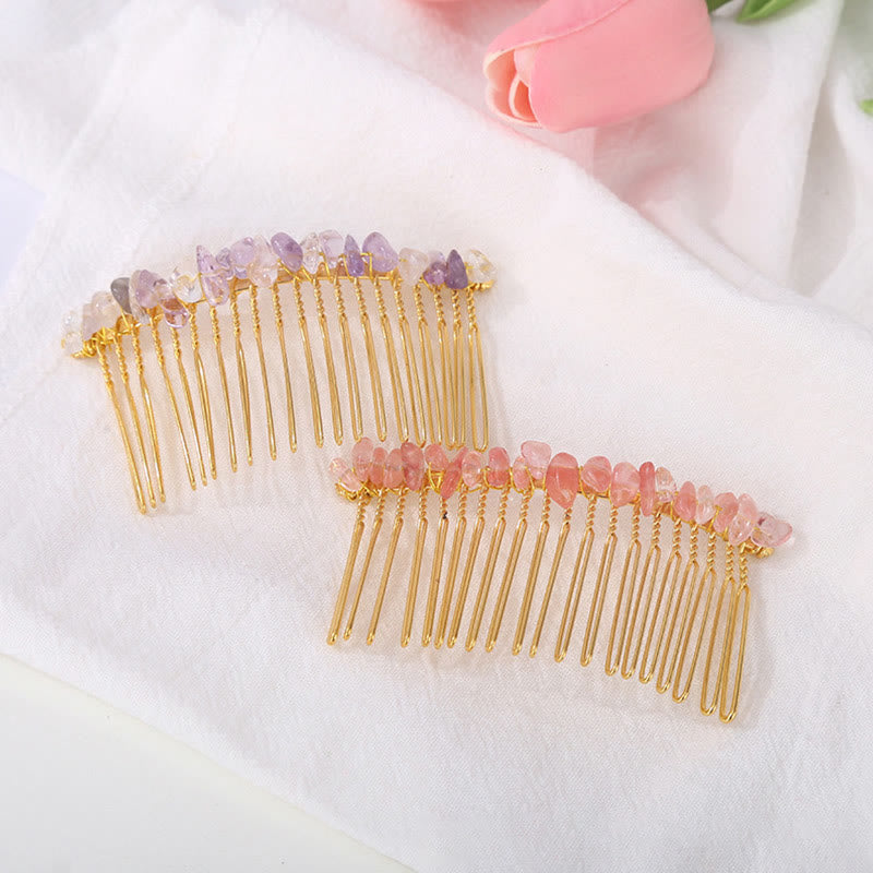 Peigne à cheveux latéral en pierres précieuses colorées Olivenorma