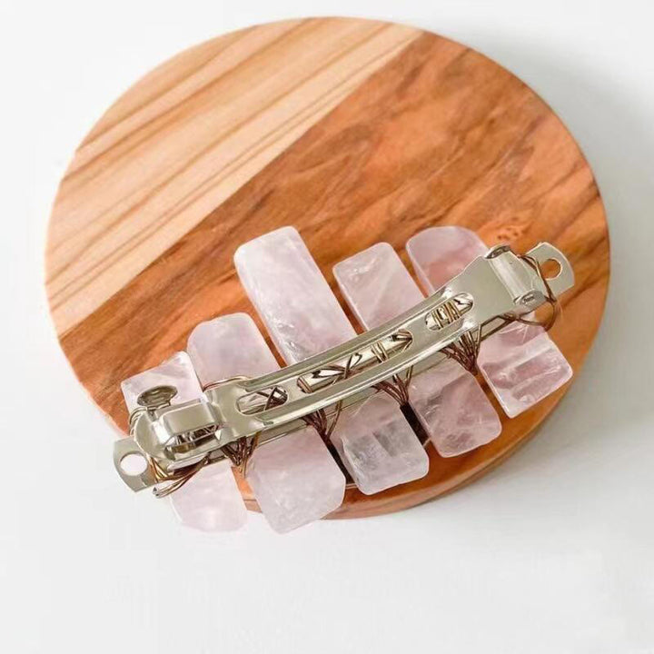 Pince à cheveux en forme de croissant de lune en quartz rose faite à la main Olivenorma