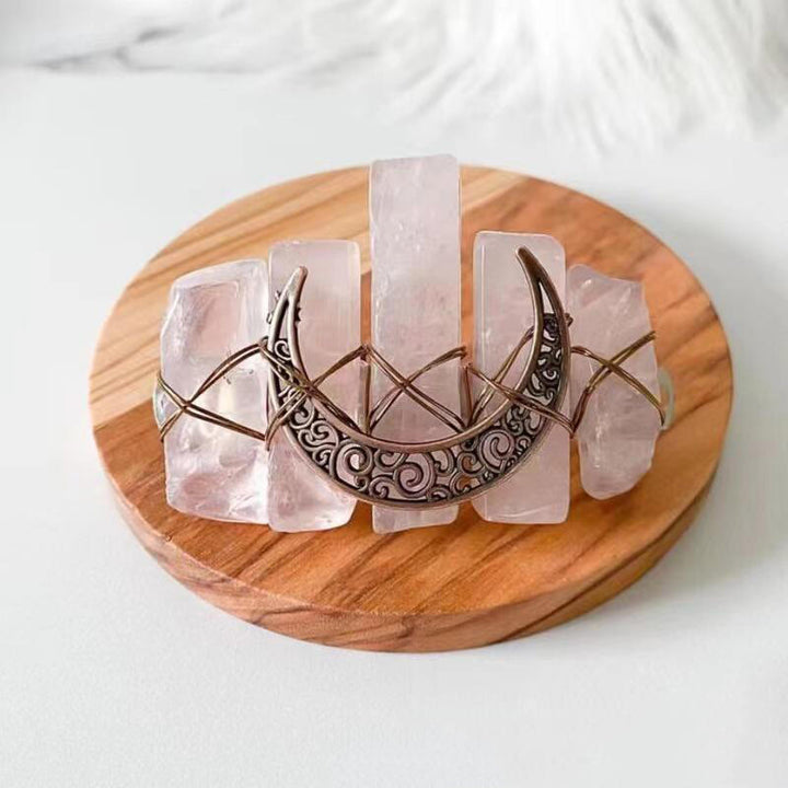 Pince à cheveux en forme de croissant de lune en quartz rose faite à la main Olivenorma