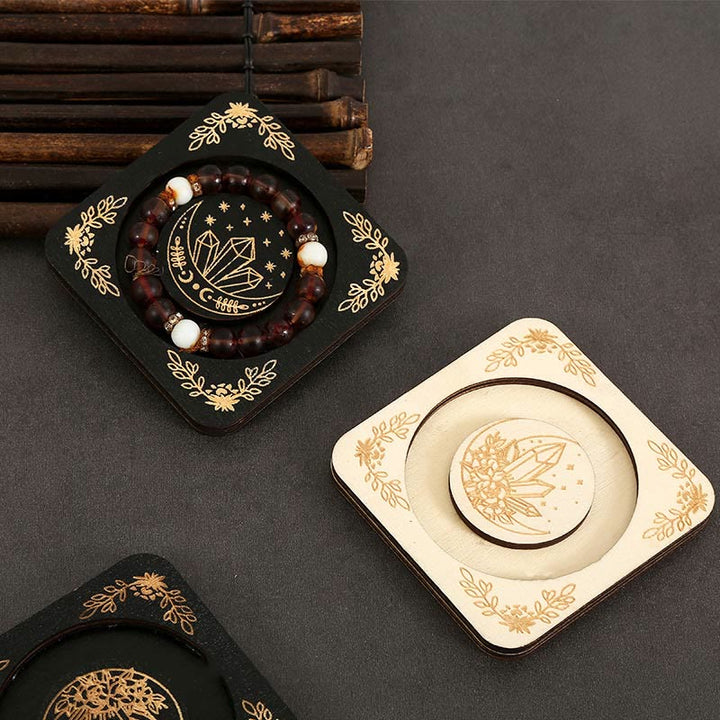Présentoir à bracelets en bois gravé en forme de lune Olivenorma