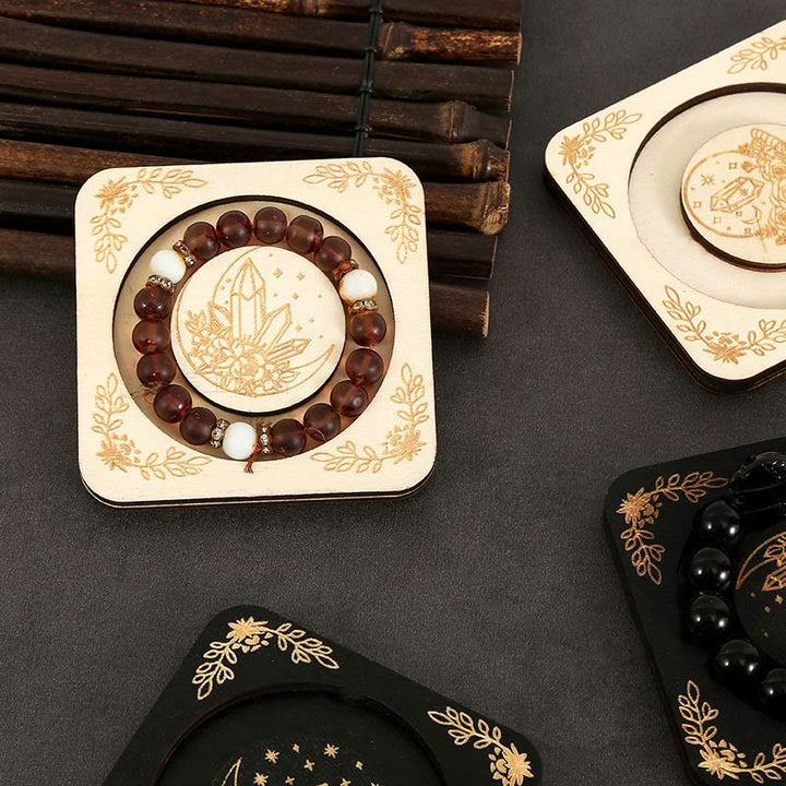 Présentoir à bracelets en bois gravé en forme de lune Olivenorma