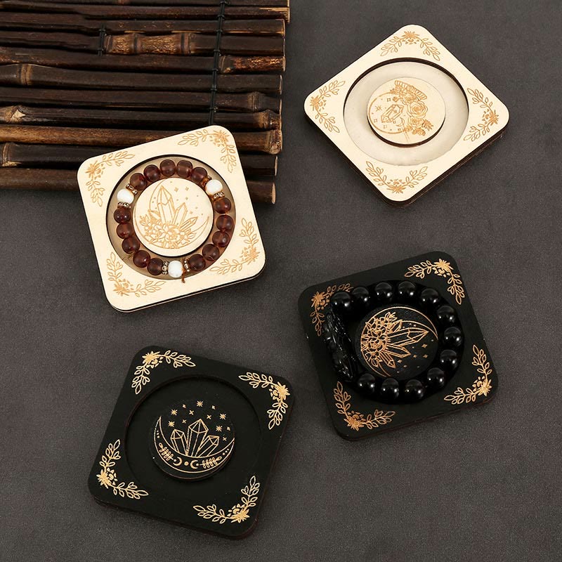Présentoir à bracelets en bois gravé en forme de lune Olivenorma