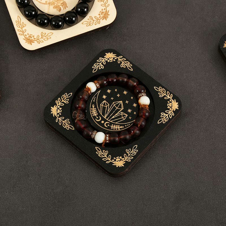 Présentoir à bracelets en bois gravé en forme de lune Olivenorma