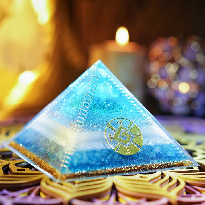 Pyramide d'orgone aigue-marine Olivenorma « Atlantide »