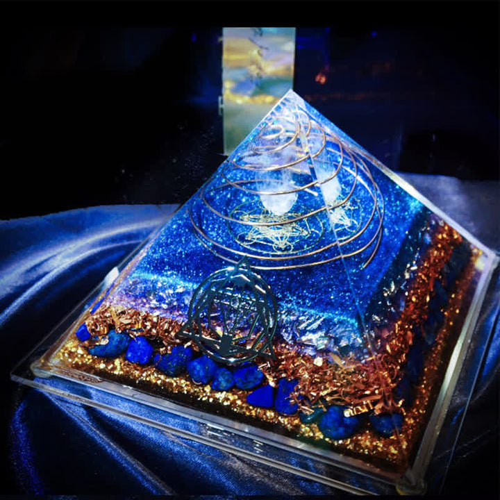 Pyramide orgonite en cristal clair lapis-lazuli Olivenorma « Mer étoilée »