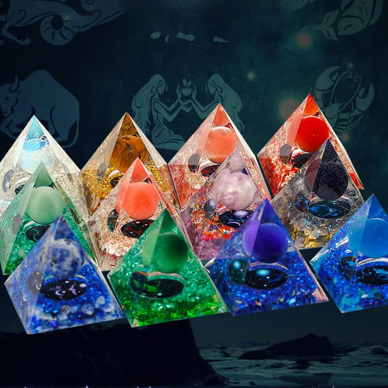 Pyramide d'orgone constellation en pierre naturelle Olivenorma de 6 cm
